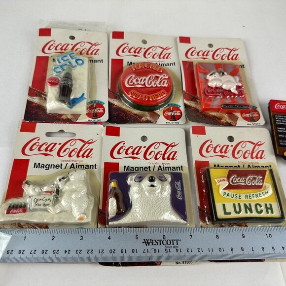 Vintage Coca-Cola Refrigerator Magnets Lot Some On Card Polar Bears & Lunch Sign - Picture 2 of 2
